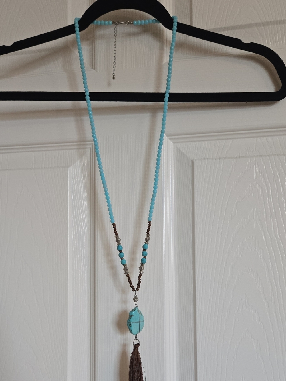 Turquoise Bead Tassel Pendant Necklace - Women Jewelry